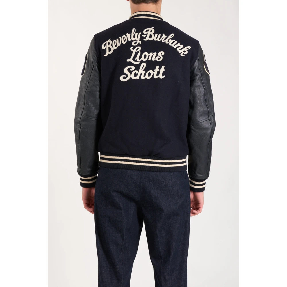 Schott NYC Slim Fit Wool Varsity Jacket Blue Heren