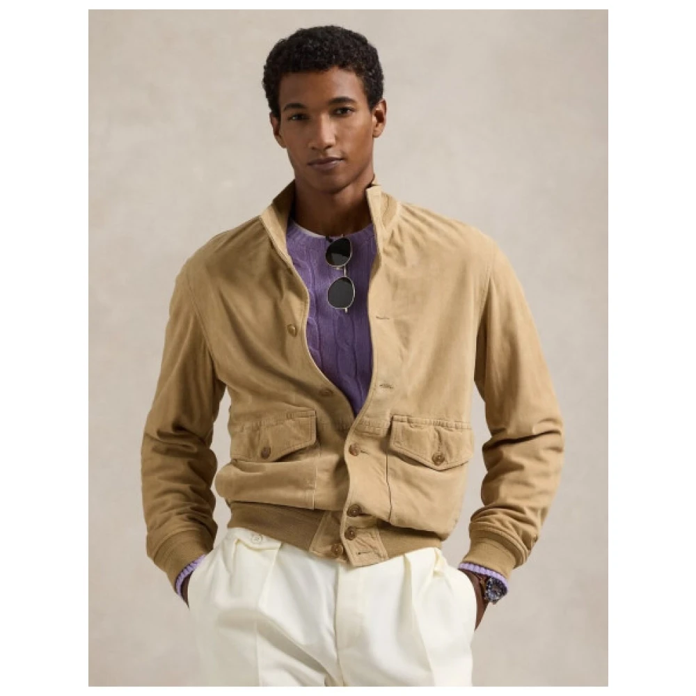Polo Ralph Lauren Suède leren jas met Tartan voering Brown Heren