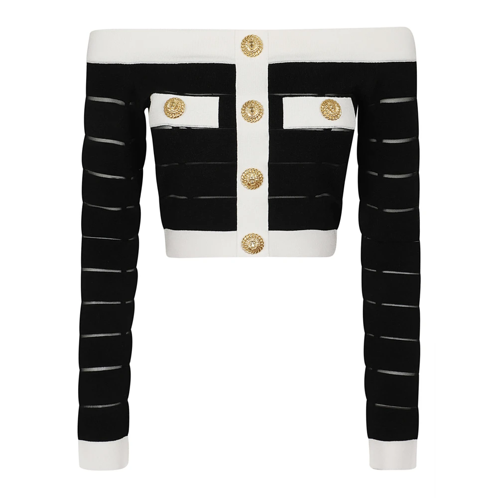 Balmain Chique Zwarte Gebreide Top Black Dames
