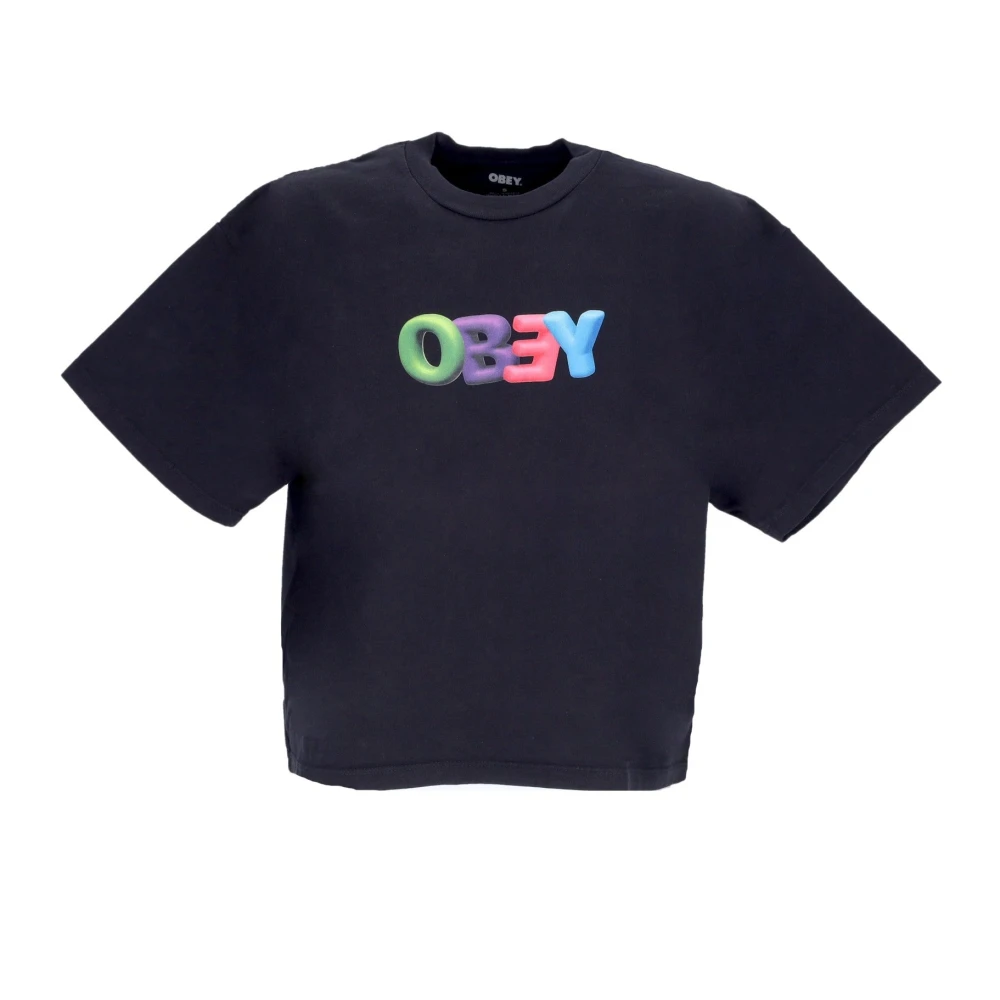 Obey Zwarte Crop Tee met Logo Print Black Dames