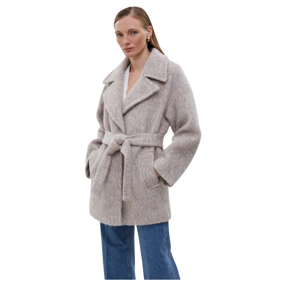 Estro Dames Beige Wollen Ceintuur Wikkel Trenchcoat Beige Dames