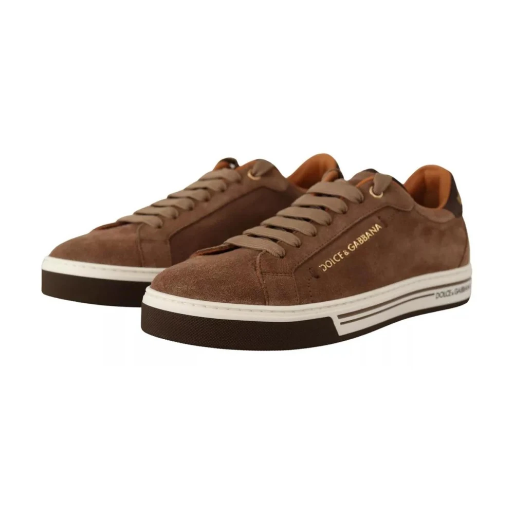 Dolce & Gabbana Bruine Suède Logo Sneakers Rubberen Zool Brown Heren