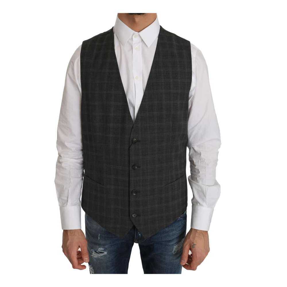 Dolce & Gabbana Men's Gray Checkered Formal Vest
