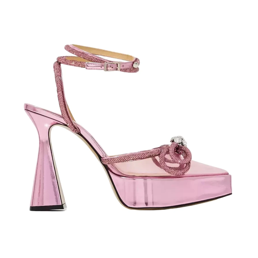 Mach & Mach Women's Pink Pumps,, Platform Heels With Double Bow Size 4