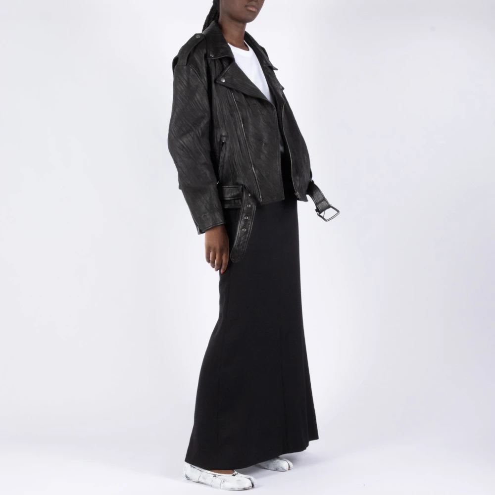 Acne Studios Verweerde Leren Bikerjas Black Dames