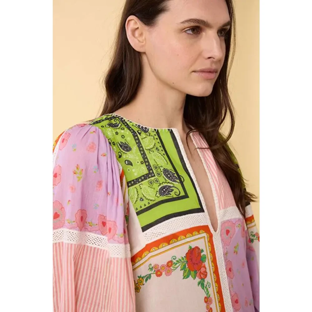 Manoush Gehaakte Caftan Bloemen Patchwork Jurk Multicolor Dames