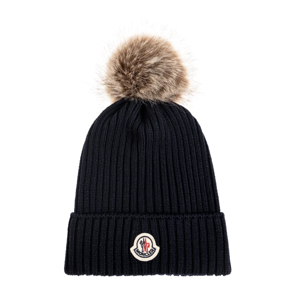 Moncler , Hats & Caps, Unisex, Blue, S, Wool Beanie With Logo