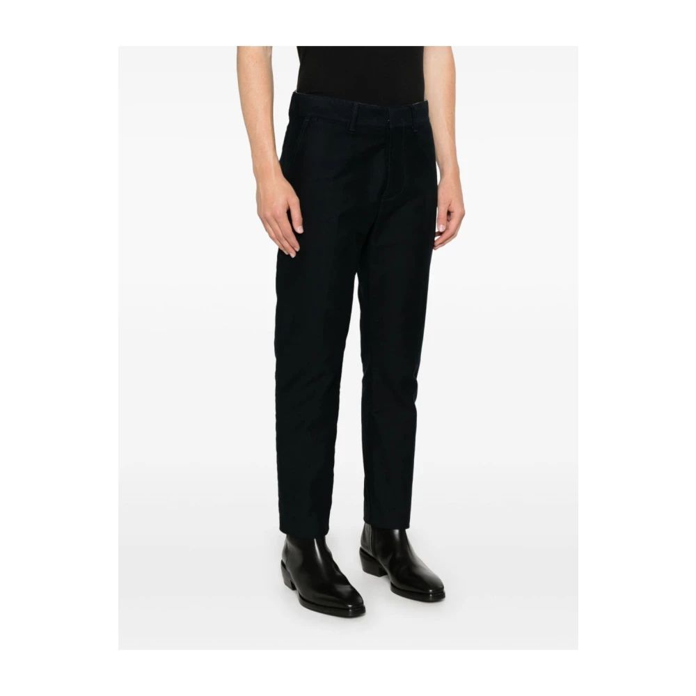 Tom Ford Navy Blauwe Katoenen Geplooide Broek Blue Heren
