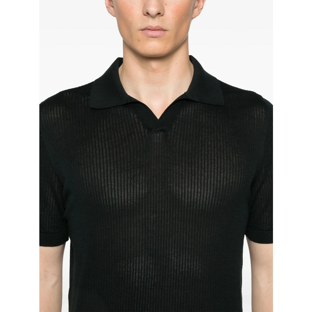 Fedeli Katoenen Gebreide Poloshirt Blue Heren