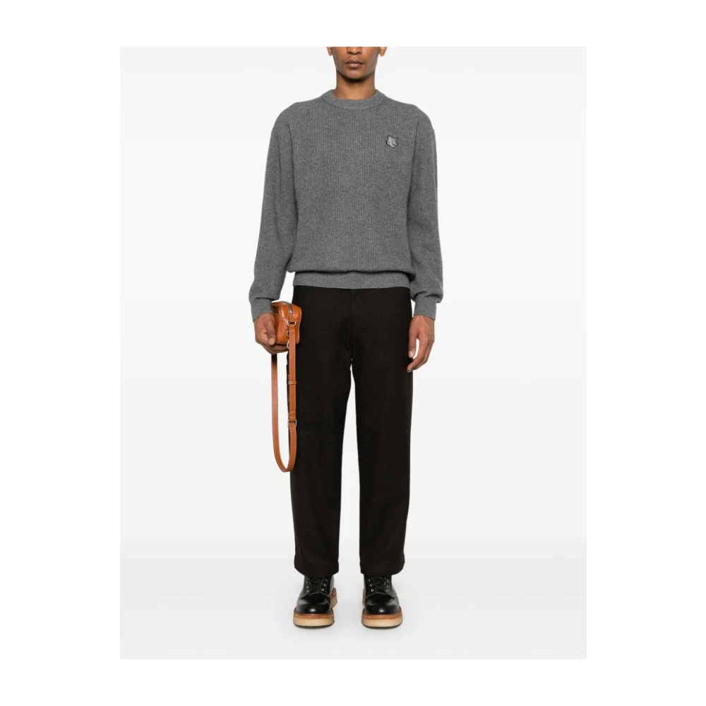 Maison Kitsuné Gedurfd Fox Head Patch Sweater Gray Heren