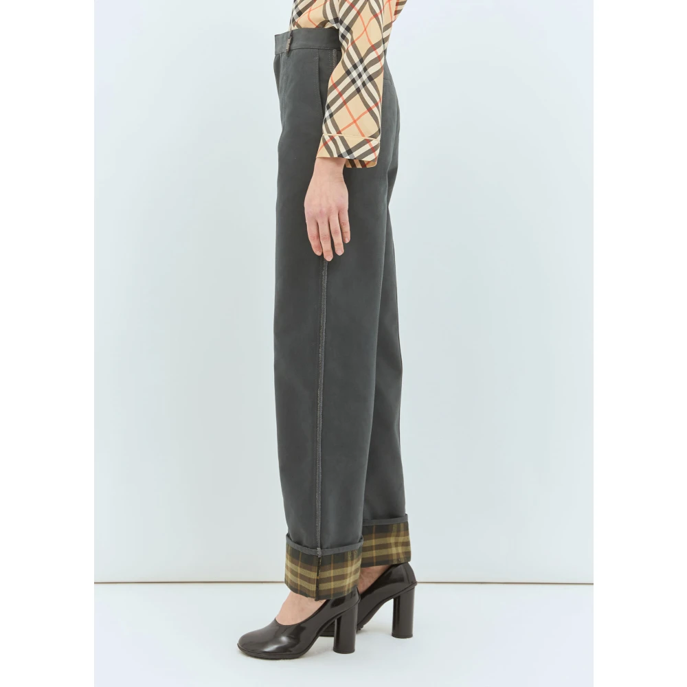 Burberry Geruite Manchet Broek Gray Dames