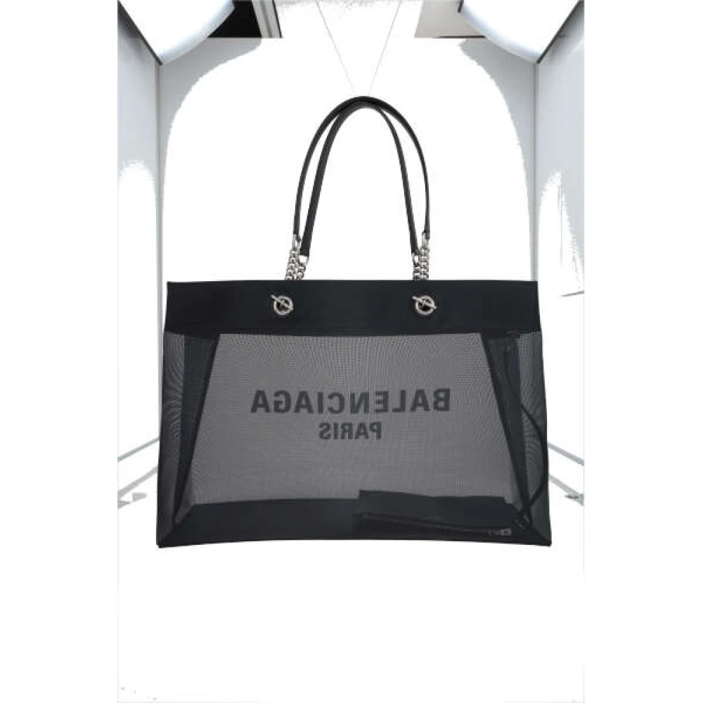 Balenciaga Mesh Tote Tas met Logo Print Black Dames