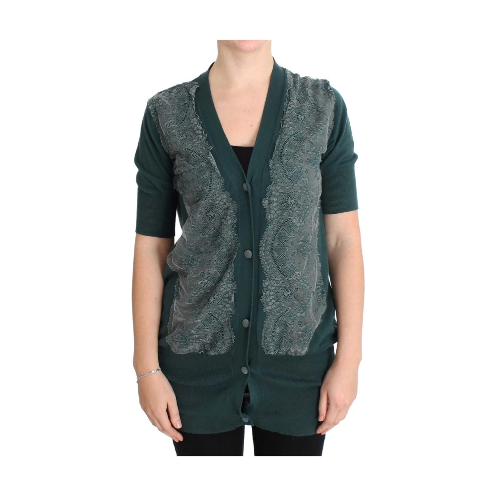 Pink Memories Groene Kant Cardigan Sweater Gemaakt in Italië Green Dames