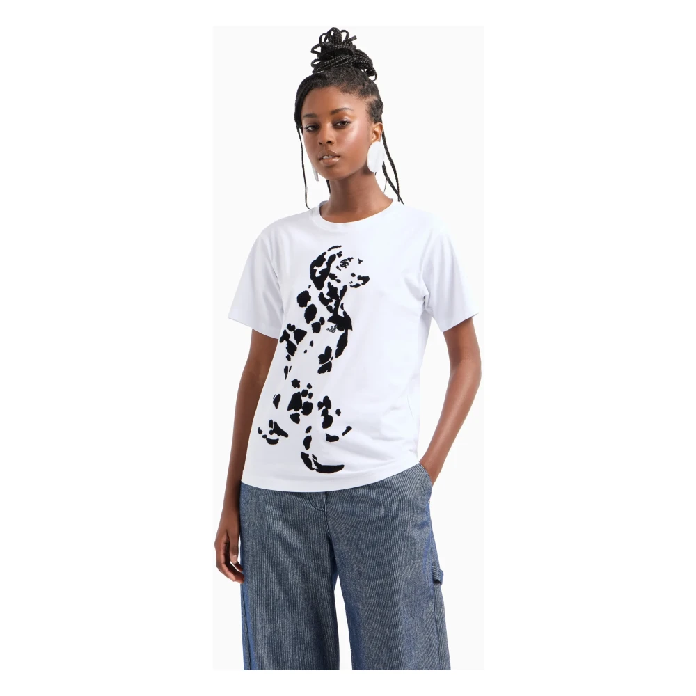 Emporio Armani Wit dames T-shirt met fluwelen Dalmatian-print White Dames