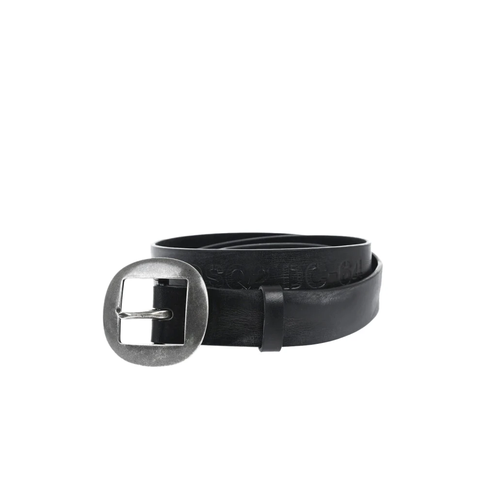 Dsquared2 Men's Black Belts, 90 Cm, Logo Leather Buckle Belt