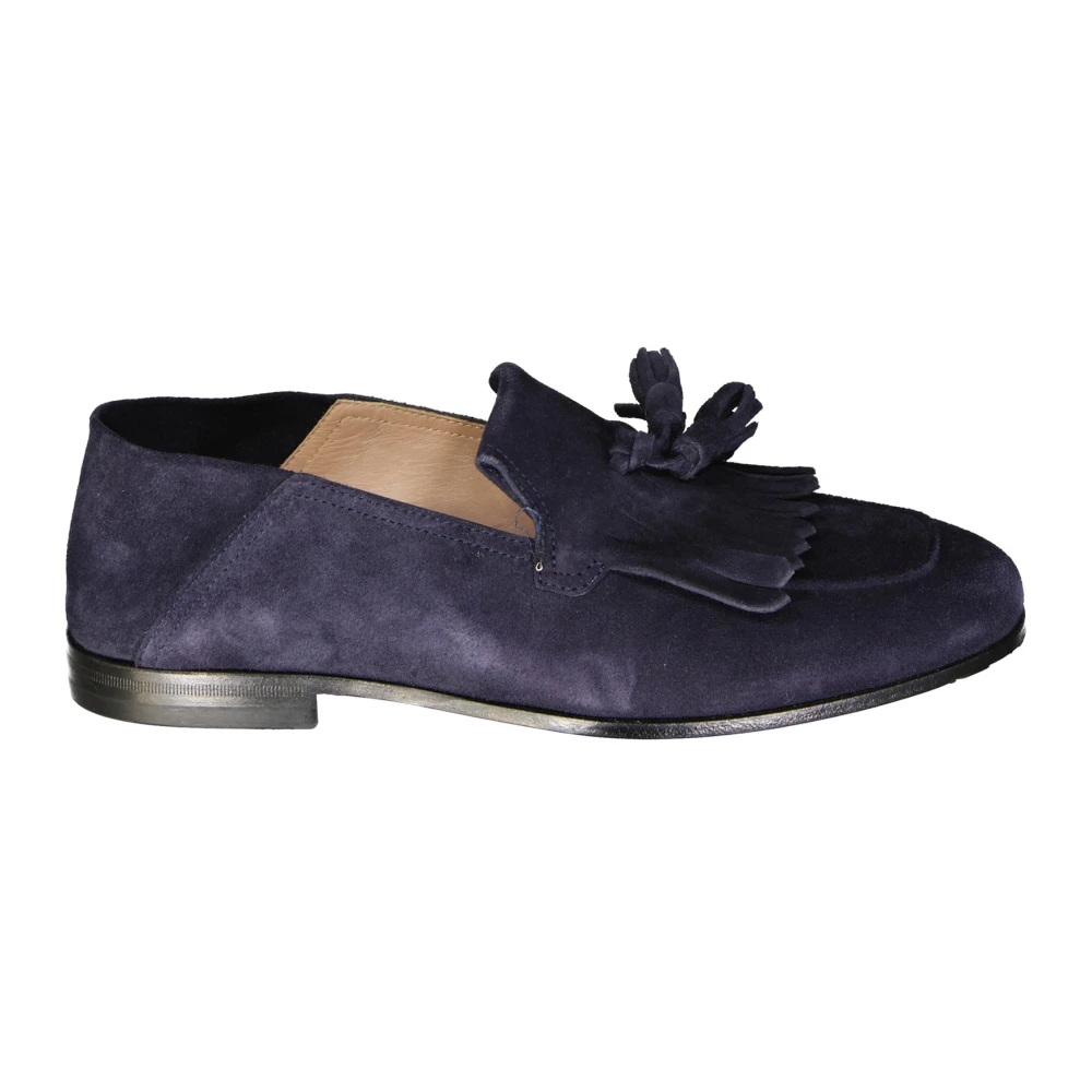 Ferragamo Men's Blue Loafer Shoes With Fringe Detail