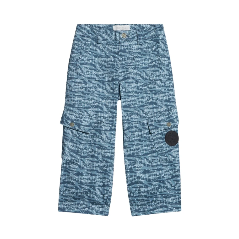 Roberto Cavalli Boys Blue Trousers, 10 Y, Trousers With All-Over Branded Print