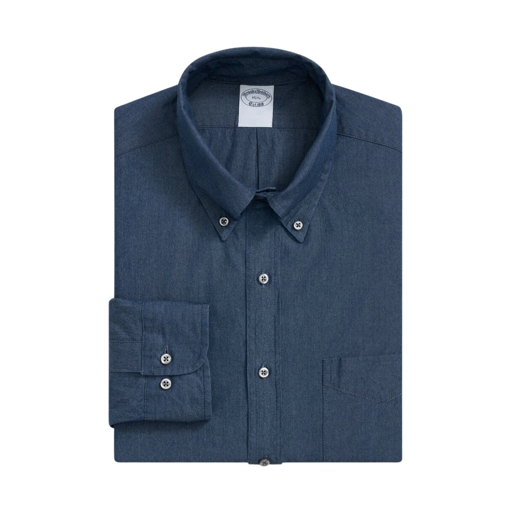 Brooks Brothers Blauwe Regular Fit Chambray Katoenen Overhemd met Polo Button Down Kraag Blue Heren