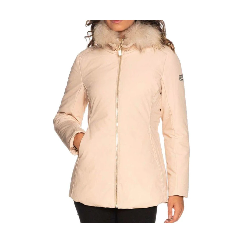 YES ZEE Stretch Technische Jas met Bont Capuchon Beige Dames