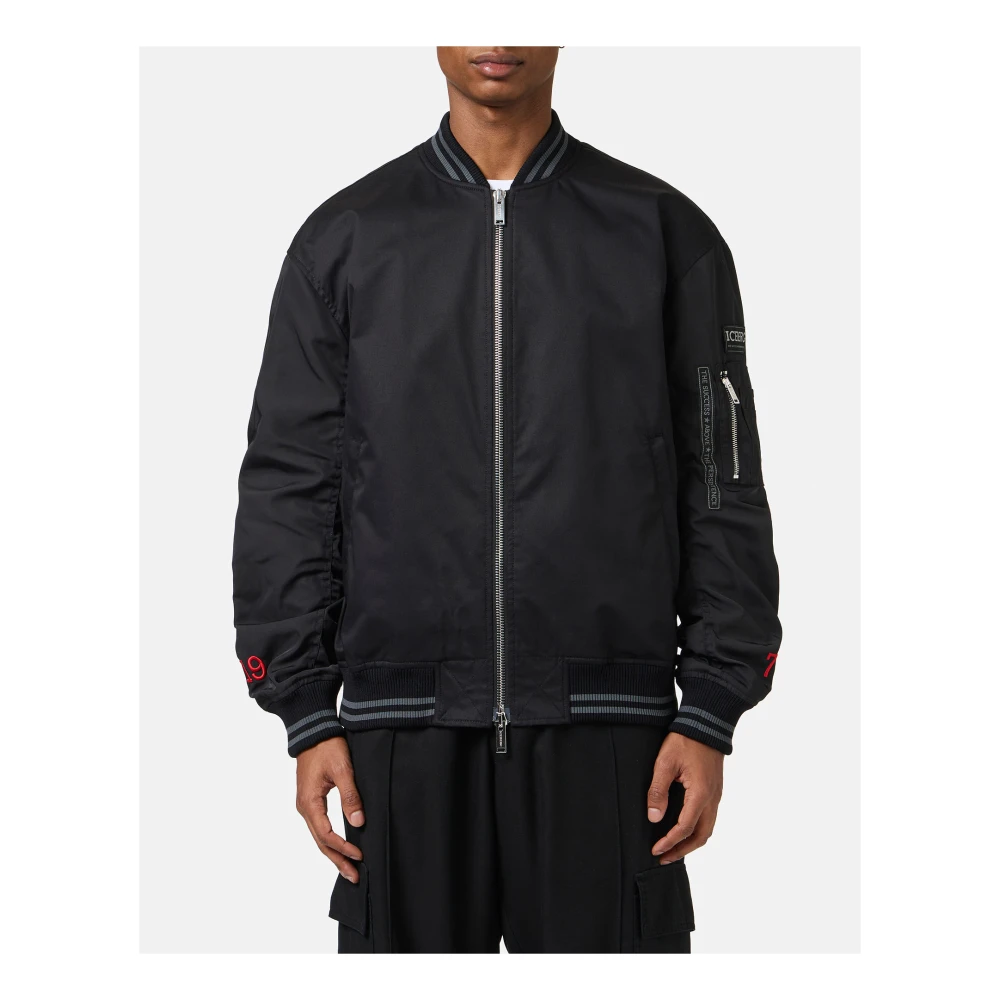 Iceberg Zwarte regular fit jas in gabardine met contrasterende mouwen Black Heren