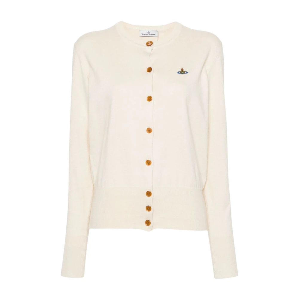 Vivienne Westwood Ivory Stickad Kofta med Orb Logo Beige, Dam