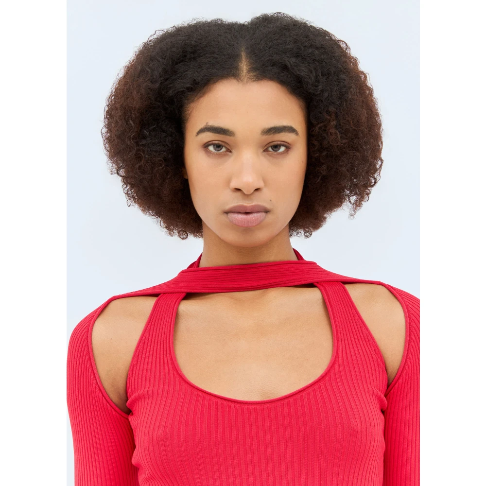 Coperni Cut-Out Gebreide Top Hoge Hals Geribbeld Red Dames