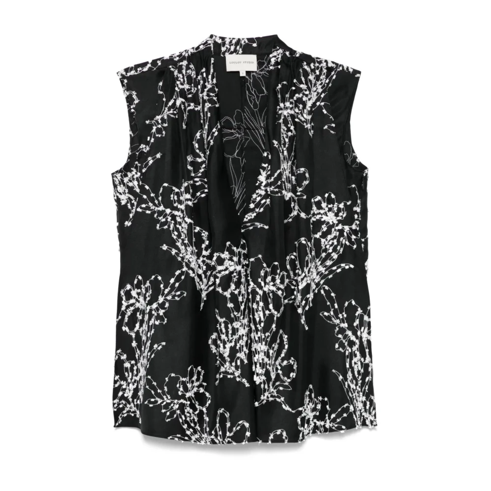 Loulou Studio Mouwloze V-hals Top Black Dames