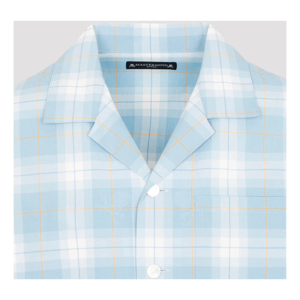 Mastermind World Blauw Geruite Overhemd met Open Kraag Blue Heren