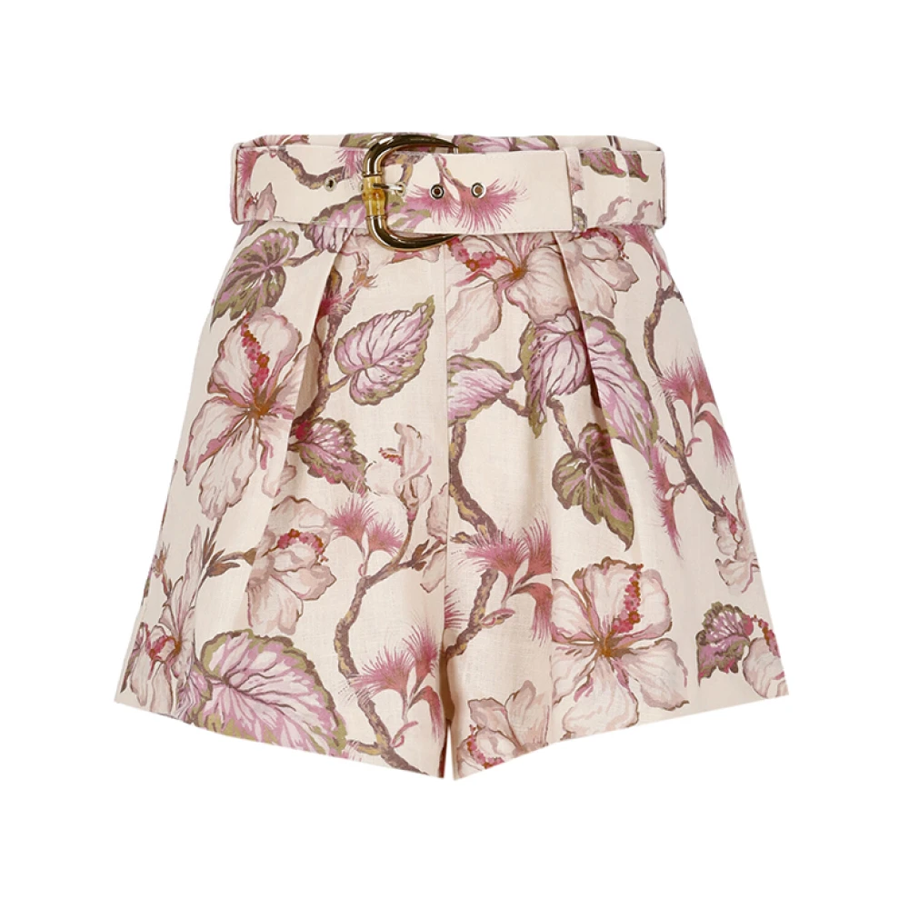 Zimmermann Roze linnen shorts met bloemenpatroon en riem Pink Dames