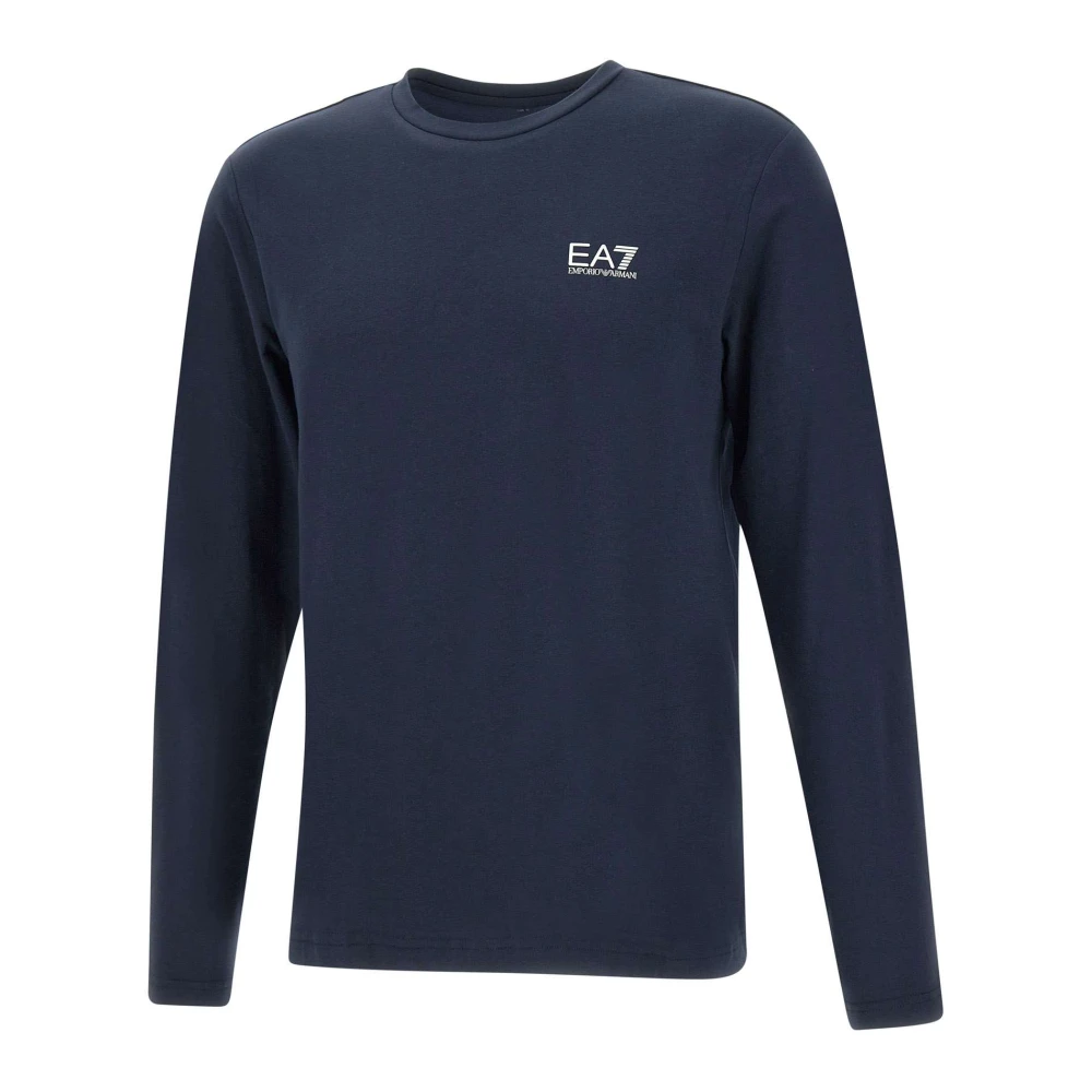 Emporio Armani EA7 Heren Katoenen Trui Navy Blauw Lange Mouwen Blue Heren