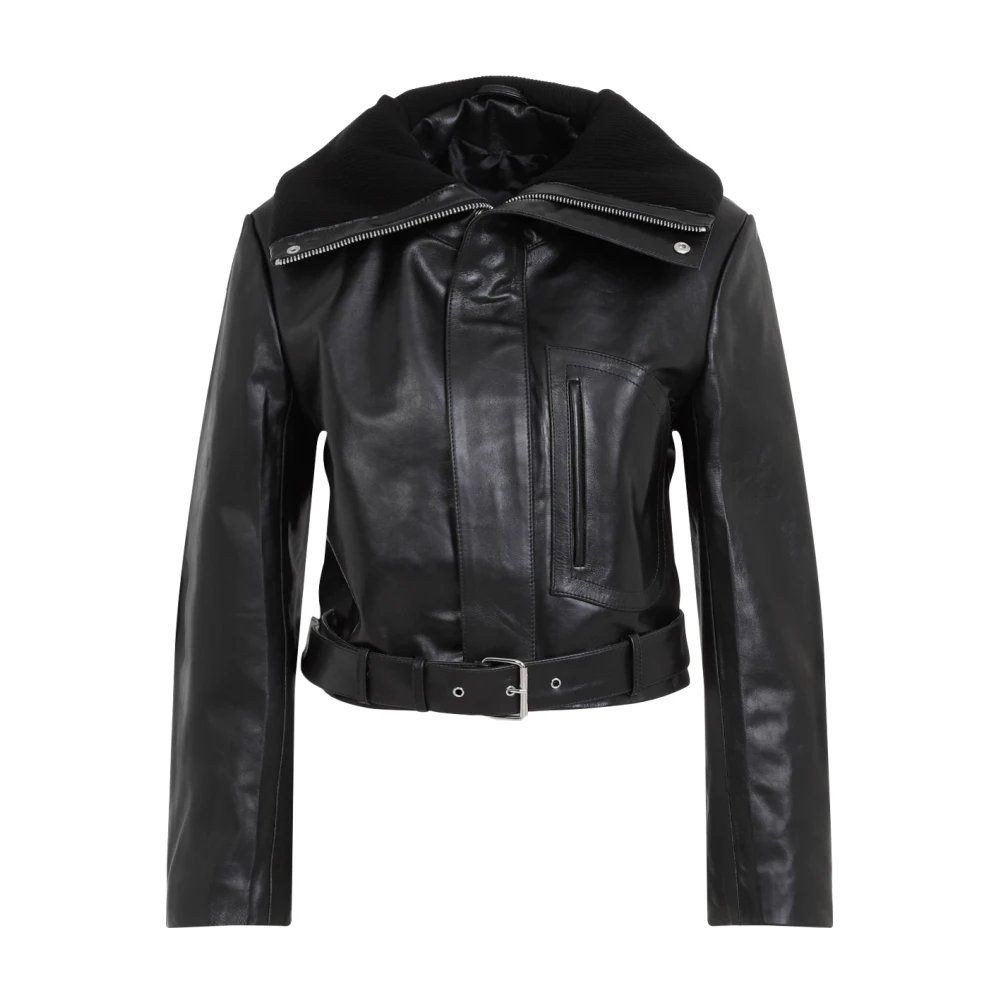 Victoria Beckham Zwarte leren jas voor vrouwen Black Dames