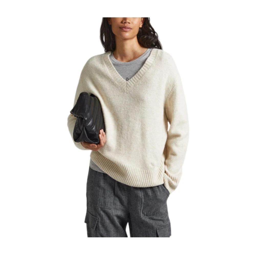 Pepe Jeans V-hals wolmix trui Beige Dames