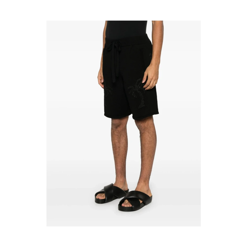 Laneus Zwarte Pailletten Detail Trekkoord Shorts Black Heren