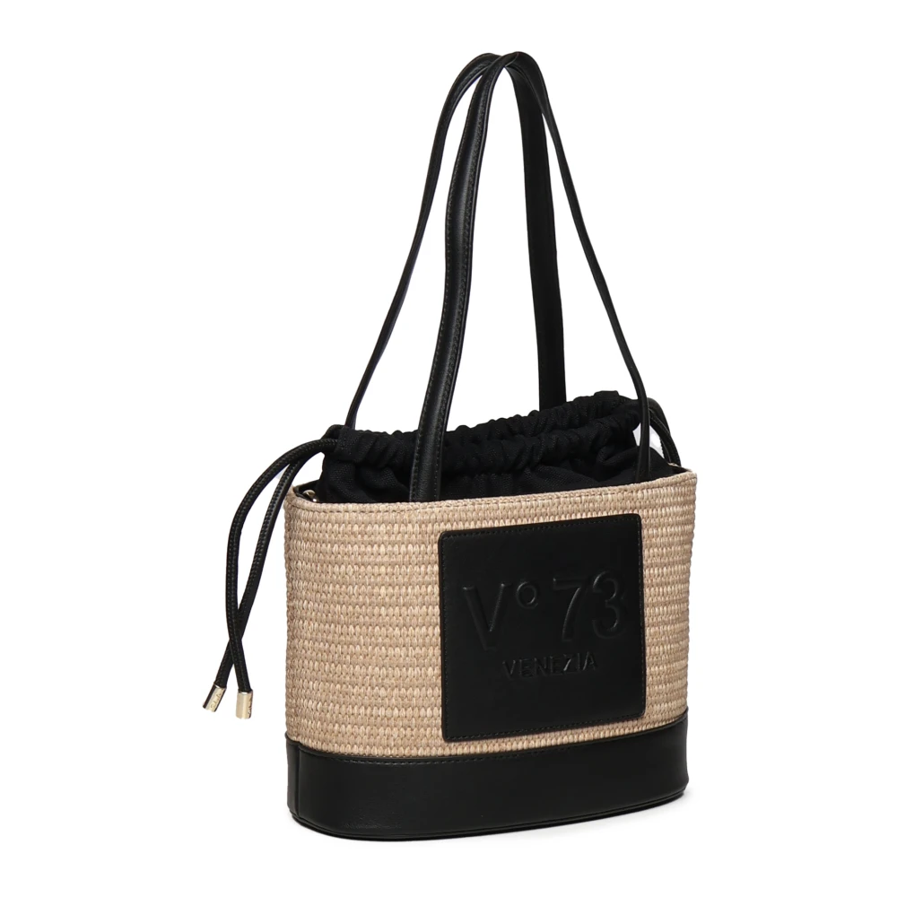 V73 Zwarte Stro Mand Tas met Trekkoord Black Dames
