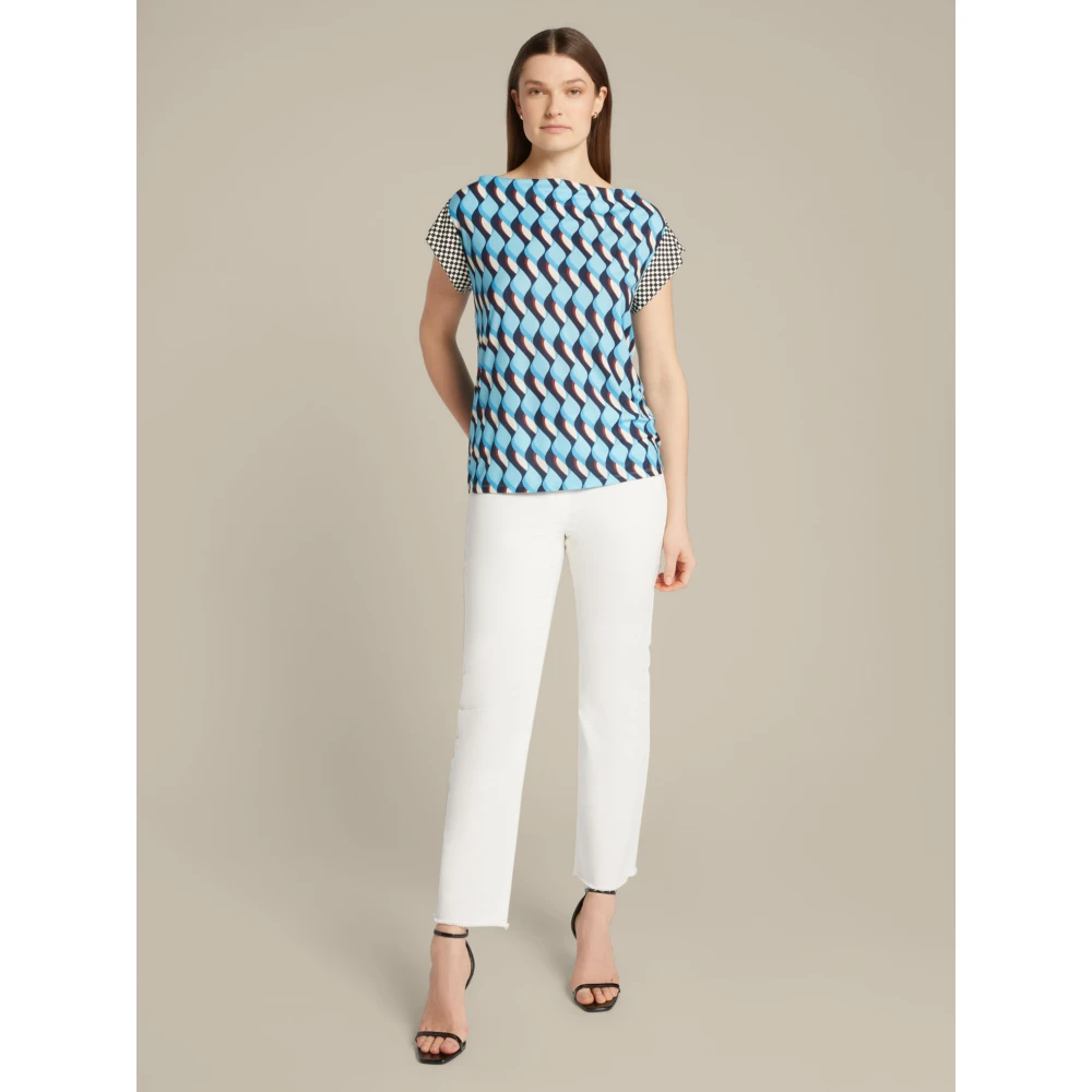 Elena Mirò Geometrisch Print T-Shirt Blue Dames