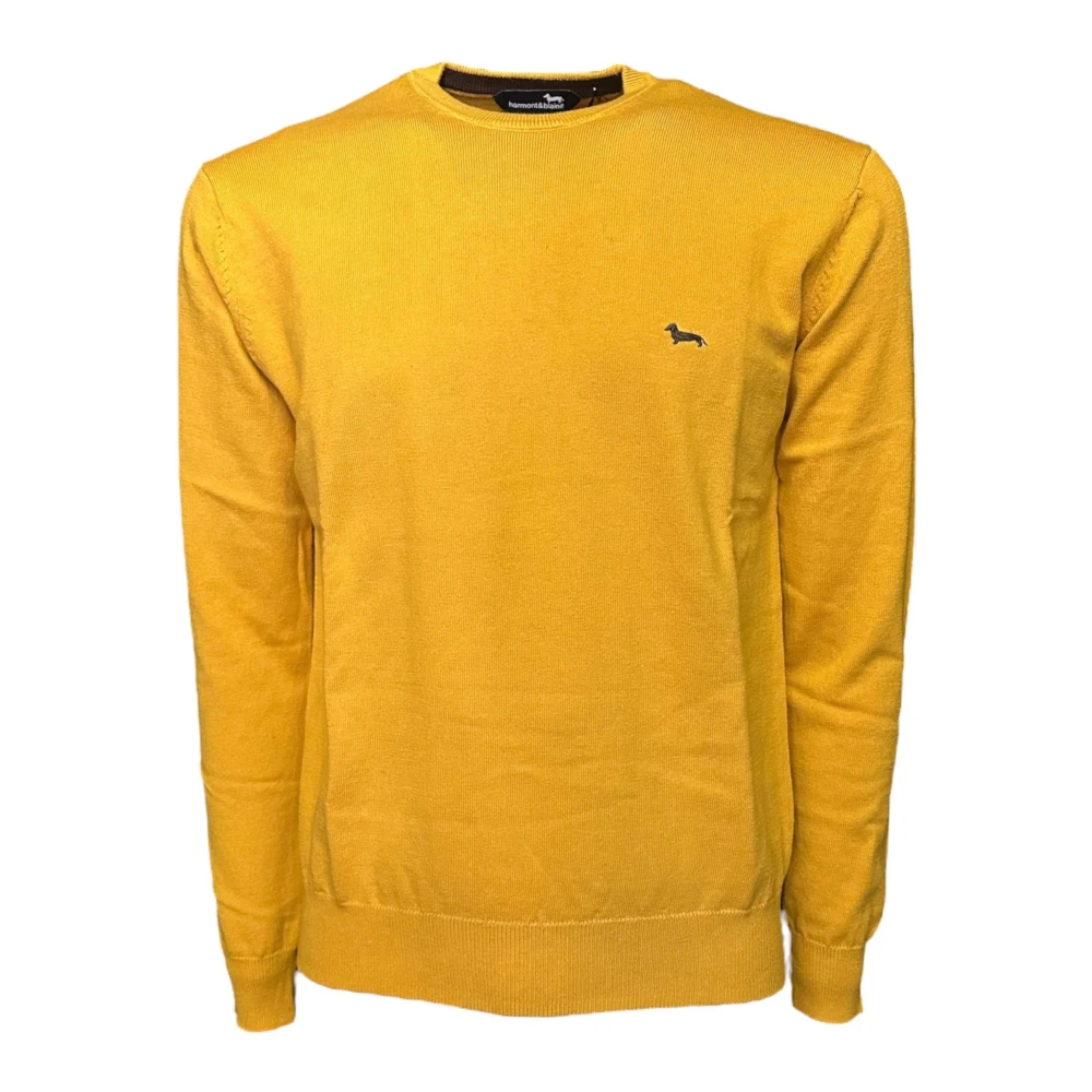 Harmont & Blaine Ronde hals mosterd trui voor mannen met logo XL Yellow Heren