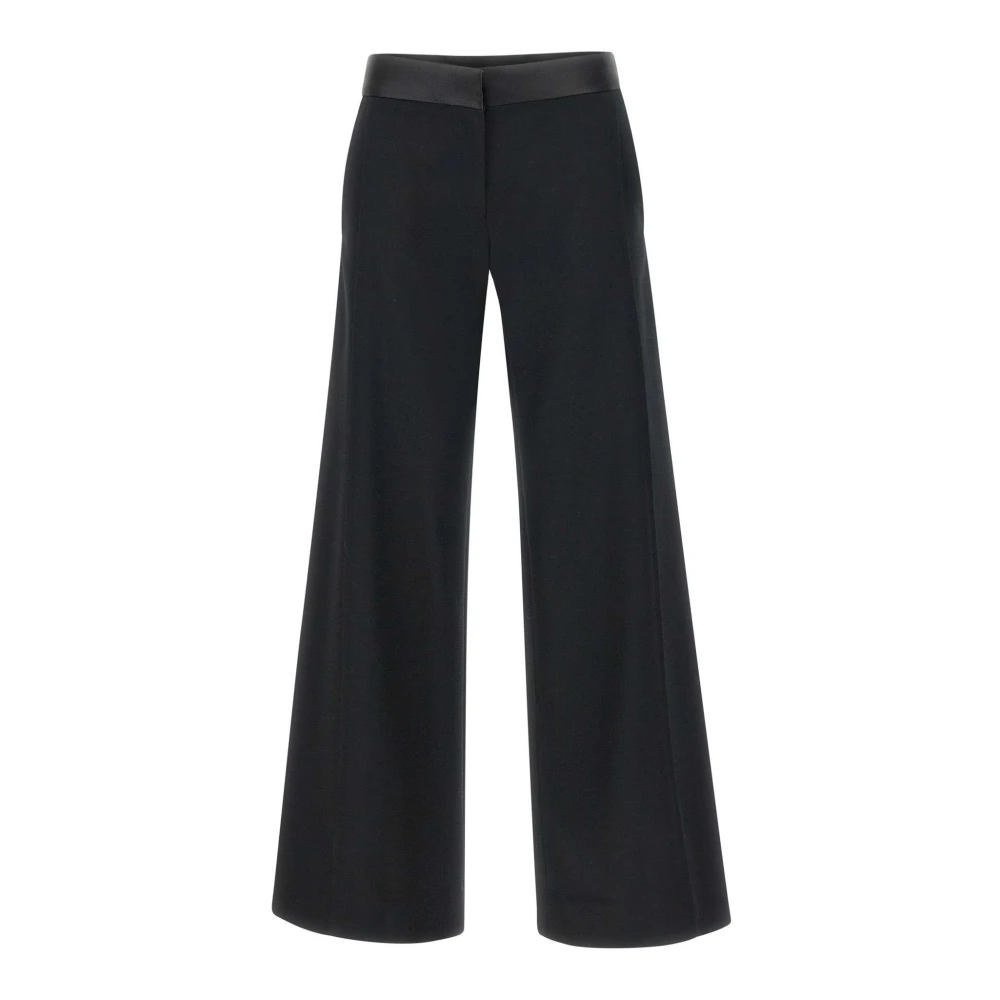 Victoria Beckham Women's Black Wool Blend Wide Leg Trousers - Wide Trousers - S - Trousers