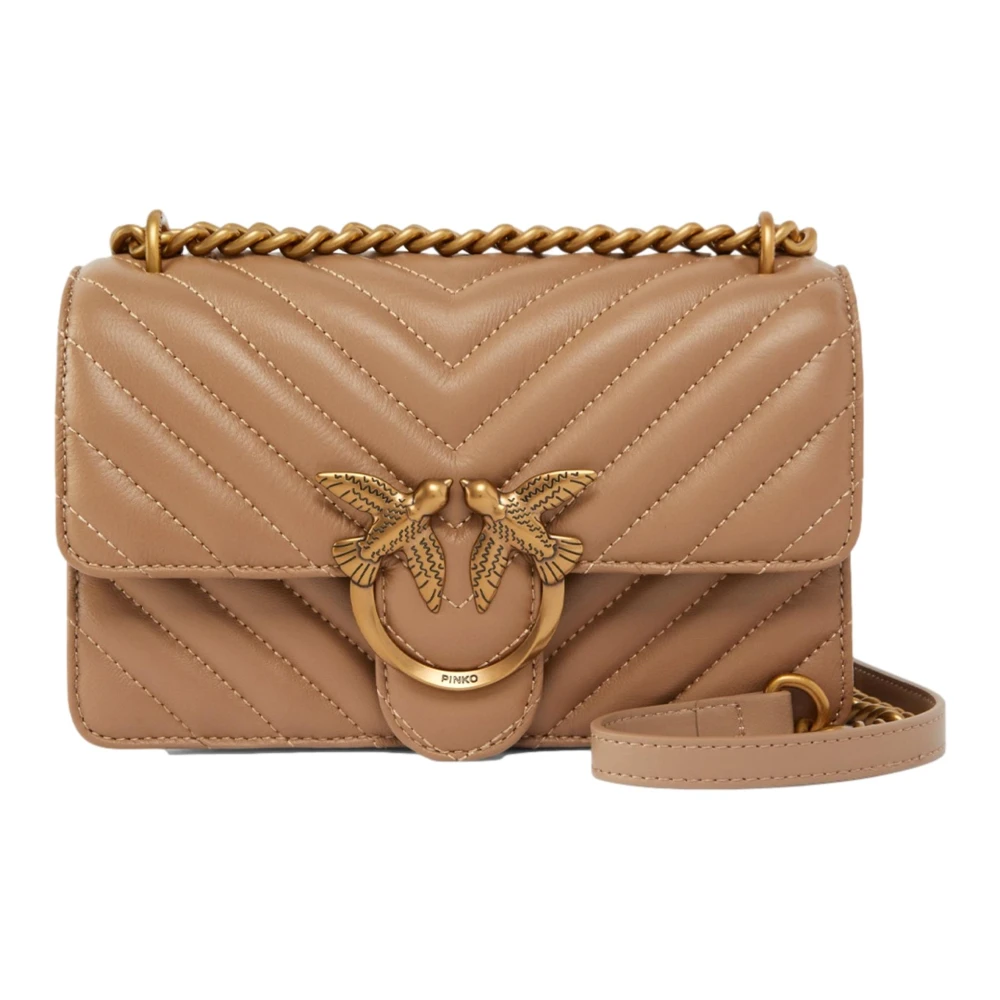 Pinko Women's Beige Mini Love Bag Chevron Leather