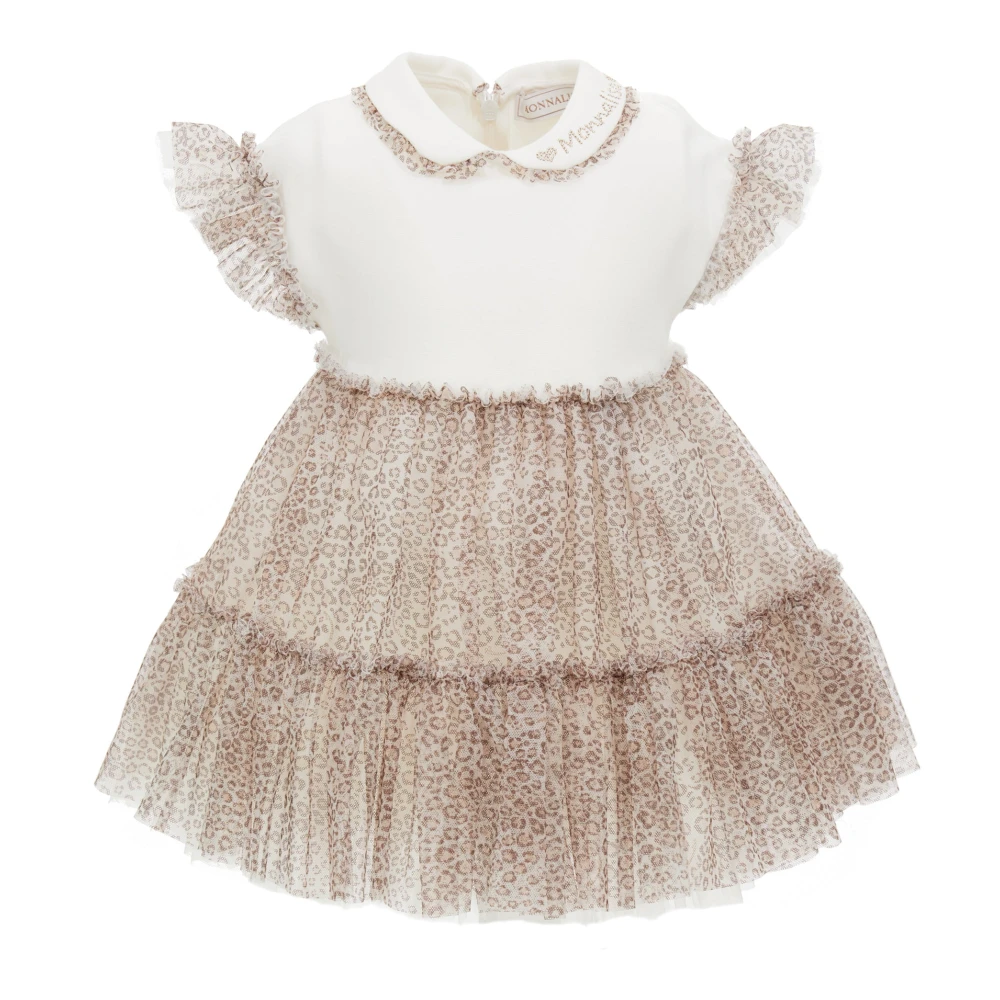 Monnalisa Girls White Abito Panna In Punto Milano E Tulle - Dresses - 3 Y - Kids
