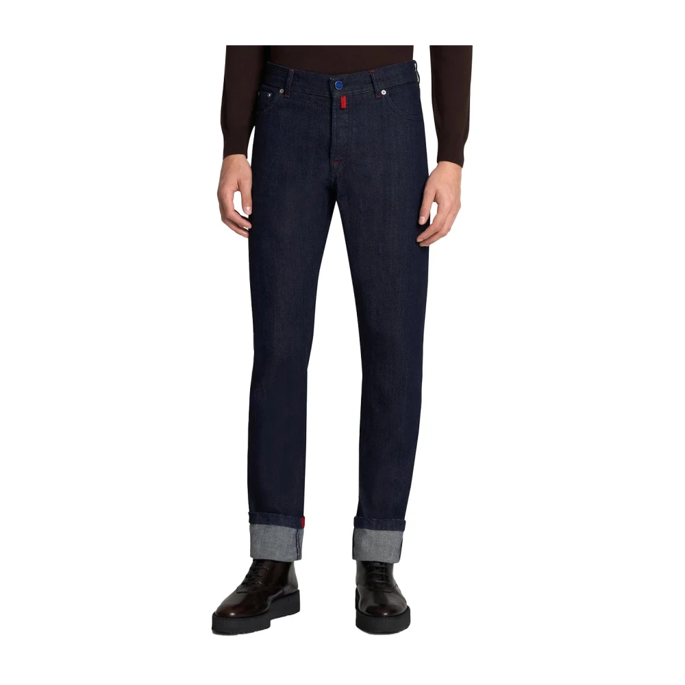 Kiton Slim Fit Donkerblauwe Katoenen Jeans Blue Heren