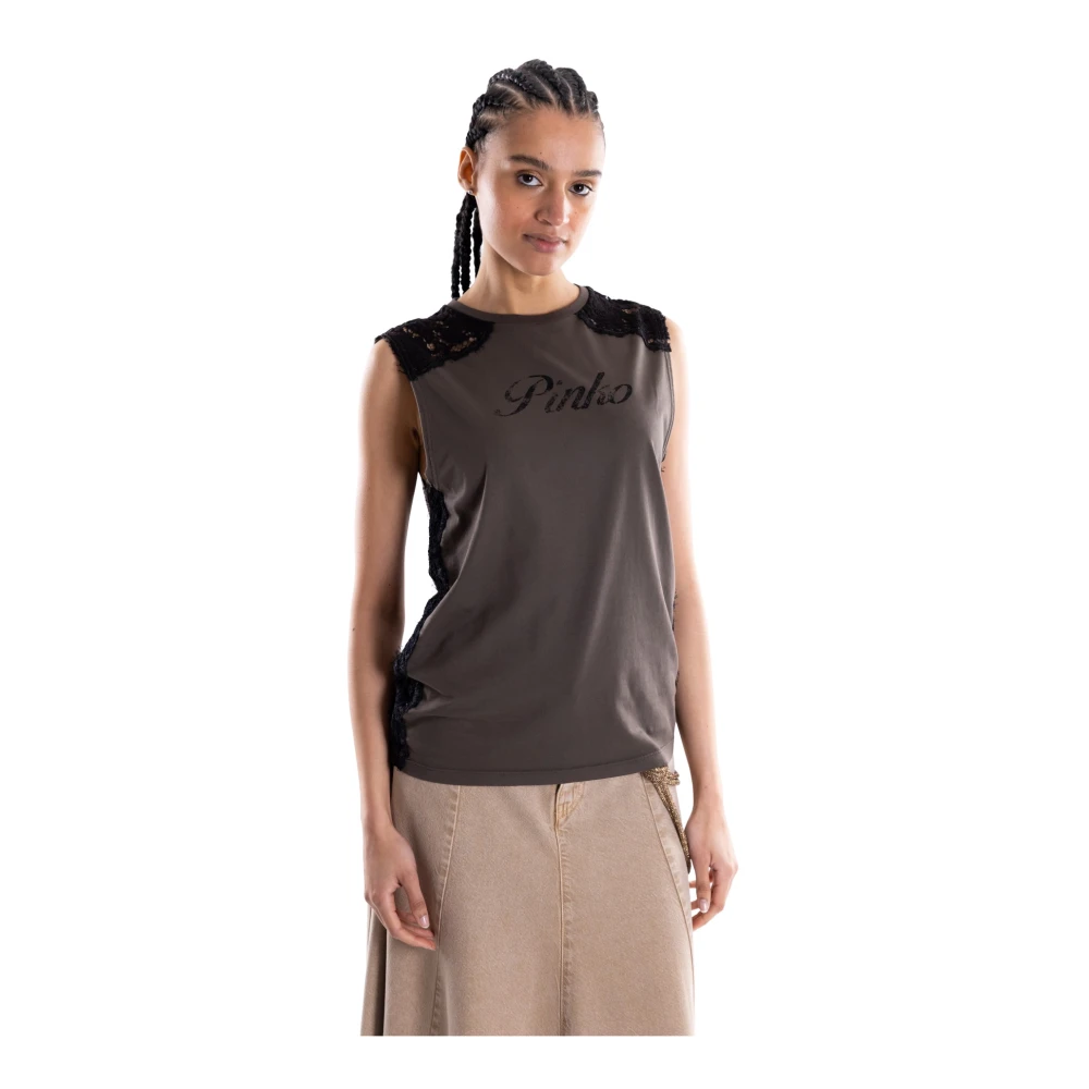 Pinko Vrouw Bruin Tops Dames, Xs, Katoen, Tanktop Met Ronde Hals