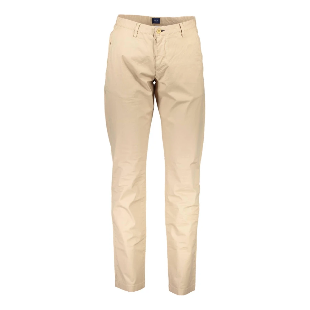 Gant Beige Herenbroek 4 Zakken Knoop Rits Logo Beige Heren