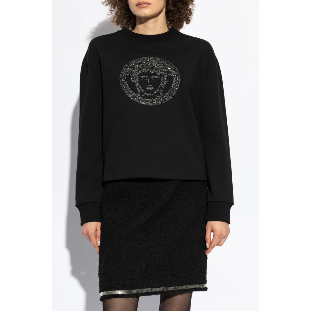 Versace Sweatshirt met glinsterende kristallen Black Dames
