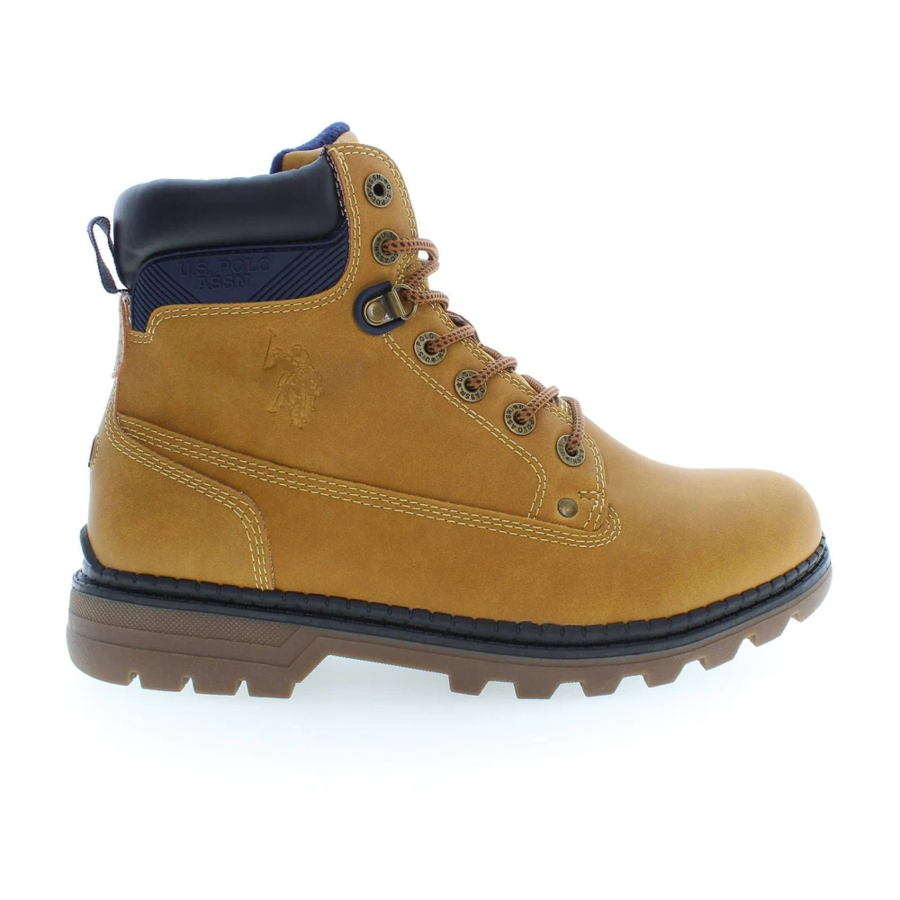 U.s. Polo Assn. Men's Brown Lace-Up Boots, 10 Uk, Beige High-Top Boots With Iconic Logo