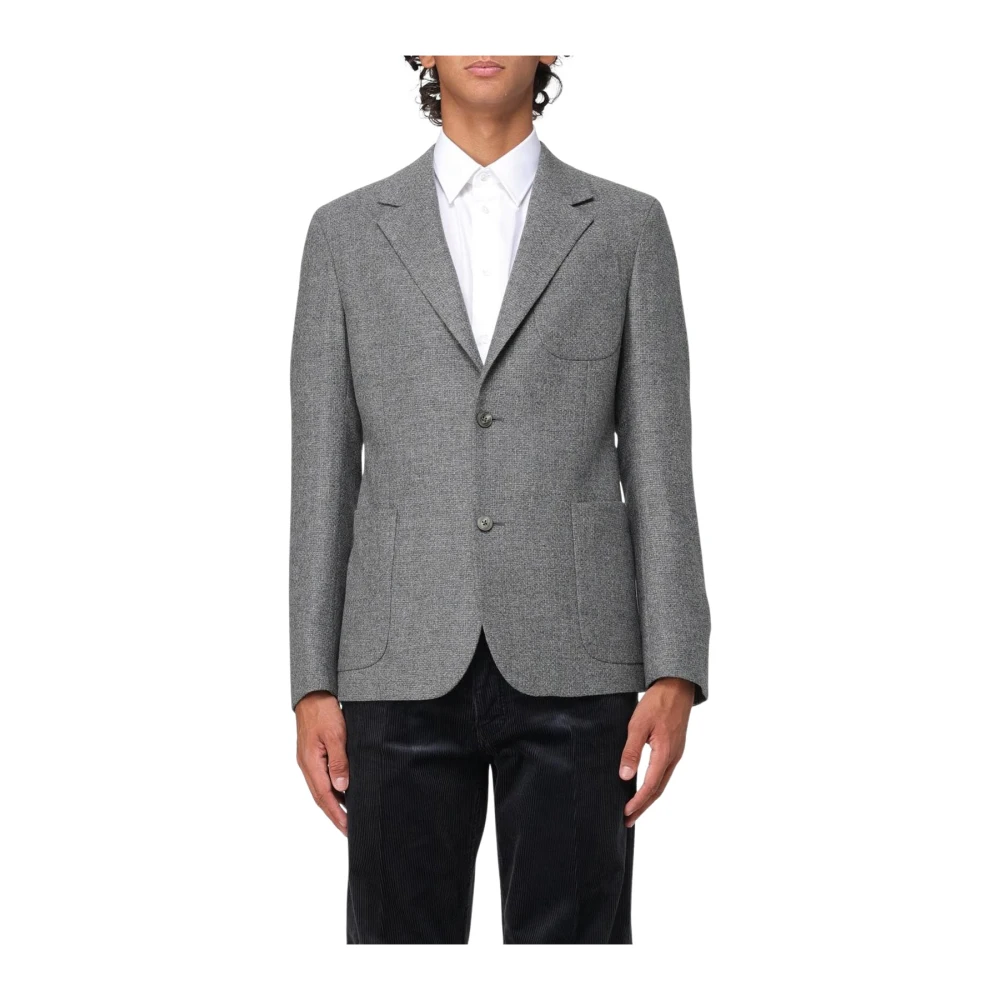Emporio Armani Grå Texturerad Ull Blazer Jacka