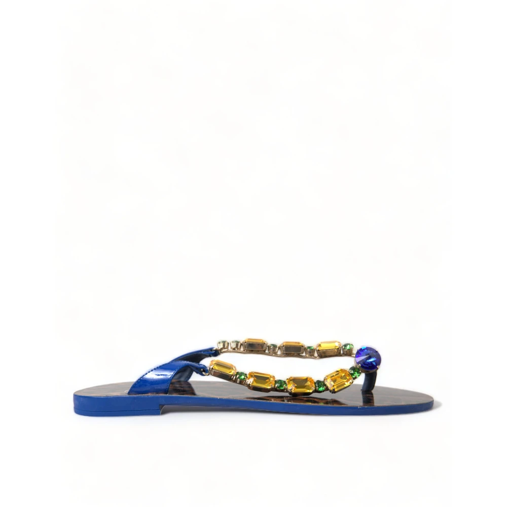 Dolce & Gabbana Women's Blue Leather Flat Sandals Elegant Style - Flip Flops - 3 Uk - Shoes