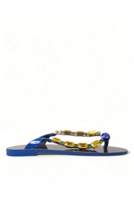 Blå Läder Platta Sandaler Elegant Stil