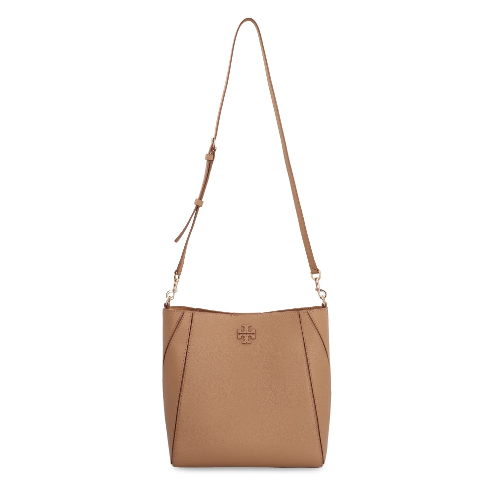 TORY BURCH Leren emmer tas met metalen sluiting Brown Dames