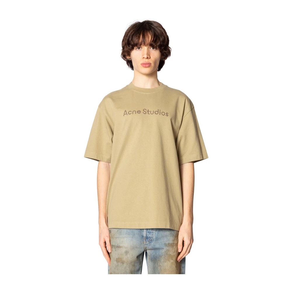 Acne Studios Zand Beige Logo T-Shirt Relaxte Pasvorm Beige Heren