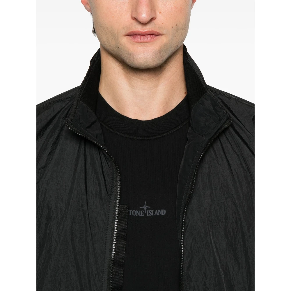 Stone Island Zwarte Nylon Ritsjas met Badge Black Heren